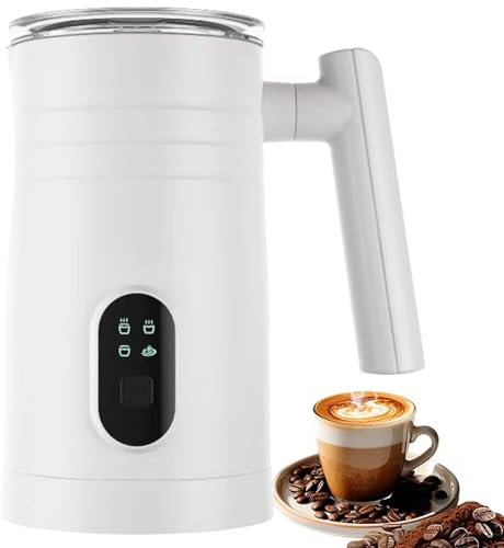 vnmudzeo Cuiseur Vapeur à Lait éLectrique 4 en 1, Acier Inoxydable, Mousseur Automatique 350 ML, pour Café, Chocolat Chaud, Cappuccino, Latte,White