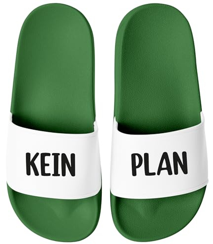 MoonWorks® Badeschlappen Spruch Kein Plan Badelatschen Unisex mit Aufdruck Lustig Herren Damen Badeschuhe Urlaub Gadget
