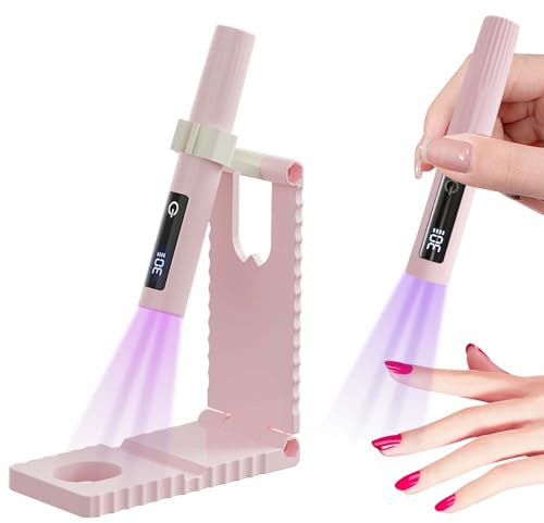 Mini Lampara UV LED Uñas, Mini Lampara UV Led Uñas 3W, Secador de Uñas Portátil con Soporte Temporizador 30/60, Secado Rápido para Manicura, Resina de Extensión de Gel DIY Arte de Uñas (Rosa)
