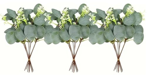 HAMKU 15 PCS eukalyptus deko Künstliche Pflanzen Eukalyptus Deko Simulation Grüner Eucalyptus Hinterlässt Zweige für Hochzeit, Garten, Haus, Büro, Indoor Outdoor Dekoration