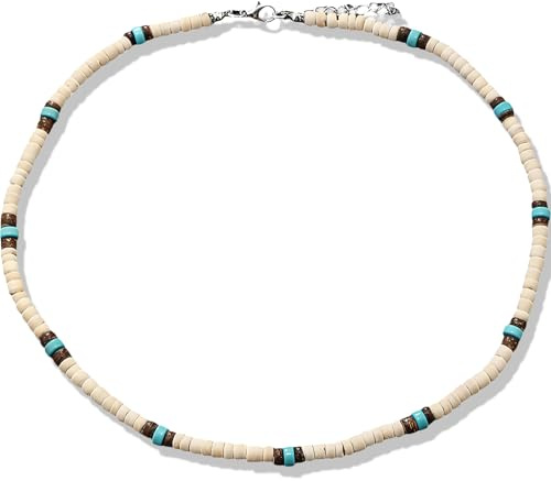 BLNC Collana da uomo, stile surfista con perline in legno di noce di cocco, design vintage, elegante catena (Marrone)
