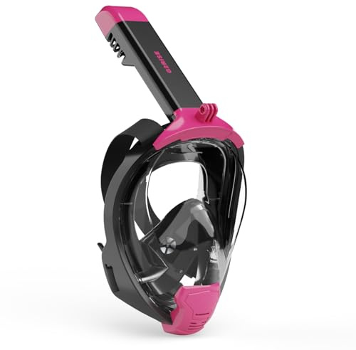 G2RISE Schnorchelmaske Erwachsene, Fullface Tauchermaske Vollmaske mit Abnehmbarer Kamerahalterung, absolut CO2 sicher (Schwarz rosa,S/M)