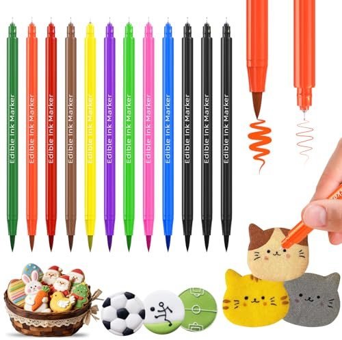 Edible Food Colouring Pen,12pcs,Food Grade Icing Pens Dual Tip,Paint Markers for DIY Writing and Drawing Fondant,Cakes,Cookies,Eggs,Frosting Donut,Chocolates,Dessert Decorating Supplies | Paint Markers for DIY Writing and Drawing Fondant,Cakes,Cookies,Eggs,Frosting Donut,Chocolates,Dessert Decorating Supplies