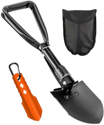 PLACHIDAY Camping Shovel Set, 3-in-1 Ultra-Light Aluminum Mini Shovel & 18.5'' Folding High Carbon Steel Shovel Ideal for Gardening, Hiking, Camping, Backpacking, Survival, and Emergency scenarios