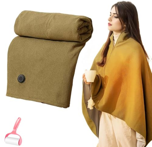 Portable Heated Shawl, Heated Shawl Wraps for Women, 60×31-Inch USB Electric Blanket, Rapid Warm Wearable Heated Blanket, 3 Heating Levels, Soft Zipper Shaw-L Wraps, for Neck & Shoulde (Green)