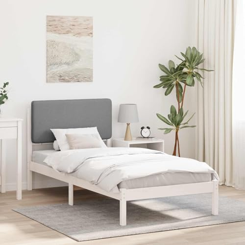 Bucmath Kiefer Massivholz Bettgestell, gepolstertes Kopfteil Hellgrau, 80x200 cm schmales Einzelbett, kein Boxspring nötig, langlebig für Schlafzimmer