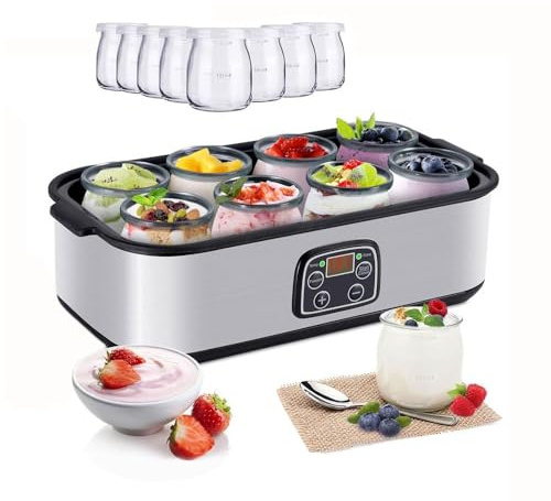 Yogurtiera da 1400 ml con 8 barattoli di vetro, macchina automatica per la produzione di probiotici e natto per yogurt greco biologico fatto in casa, elettrodomestico da cucina sano
