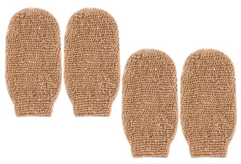 DECOMELODY 4pcs Exfoliating Shower Gloves Made of Linen and Toweling Fabric for Body and Foot, Portable Bath Mitts Effectively Cleaning Skin for Hotel Stays and Camping Trips