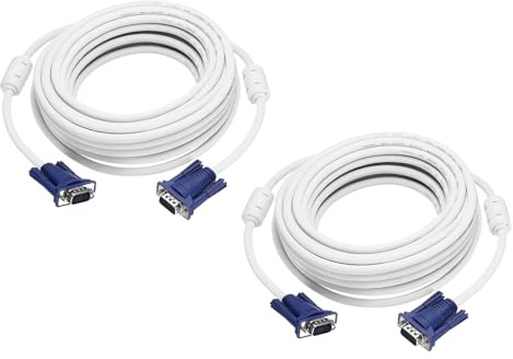 sourcing map Lot de 2 câbles VGA (4,9 m 7 broches) – Mâle vers Mâle Câble Vidéo Adaptateur Cordon pour TV, PC, Ordinateur, Ordinateur Portable, Moniteur, Projecteur, Blanc