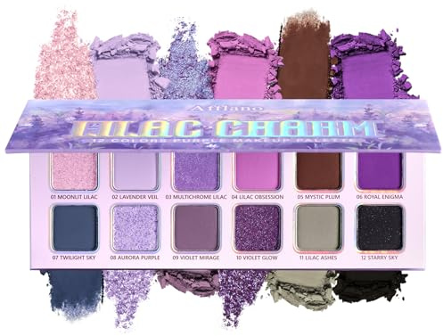 Multichrome Purple Eyeshadow Palette, Matte Shimmer Lilac Eyeshadow Pallete 12 Colors, Highly Pigmented Long Lasting Metallic Lavender Violet Eye shadow Makeup for Women Daily, Festival, Party