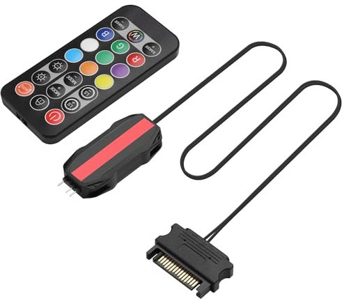Controlador ARGB LED con Control Remoto IR, Alimentación SATA, 5V 3-Pin, Cable de 50cm, Mini Controlador de Iluminación para PC (Negro)