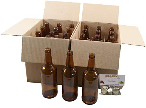BALLIIHOO Pack of 24 x 500ml Brown Glass Beer Bottles with Crown Caps