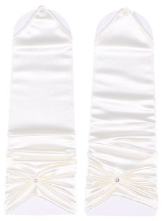 Flora Satin Bridal Prom Fingerless Gloves,ruffle & diamantes (IVORY)