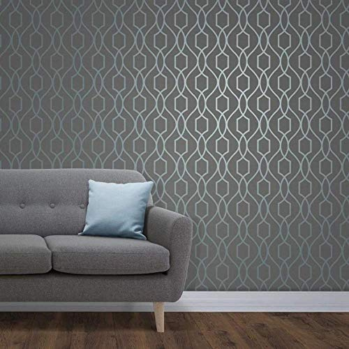 Fine Décor FD41996 UK Apex Trellis Sidewall Wallpaper, Blue/Slate