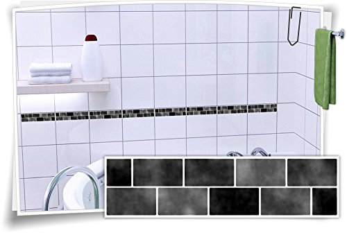 Medianlux Fliesenaufkleber Fliesenbordüre Bordüre Mosaik Schwarz Kachel Aufkleber FB2, 8 Stück, 25x6,5cm (BxH)