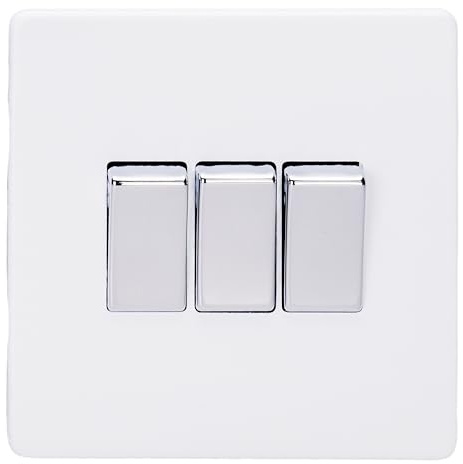 Varilight Triple Rocker Light Switch 2-Way - Screwless Primed with Chrome Rockers, XDY3S.PD