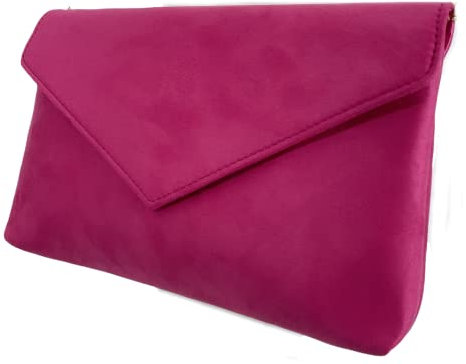 LeahWard Women's Faux Suede Leather Clutch Bag Wedding Party Evening Purse Handbags (Fuchsia)