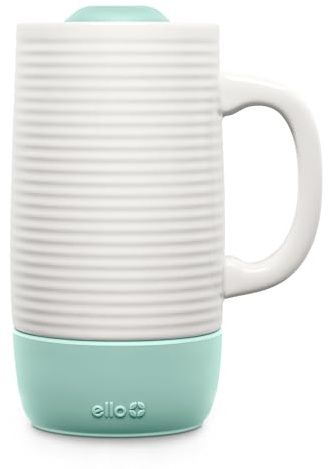 Ello Jane 18oz Ceramic Travel Mug with Handle, Splash-Resistant Slider Lid and Built-in Coaster, Perfect for Coffee and Tea, BPA Free, Dishwasher Safe, Holiday Gift Her Him, Yucca