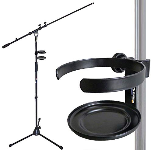keepdrum Mikrofonstativ Mikrofonständer mit Galgen + DH Drinkholder Getränkehalter