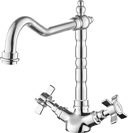 JASSFERRY French Classic Mixer Tap Traditional Crosshead Handles Monobloc Kitchen Sink Faucet with Swivel Spout Chrome Polished