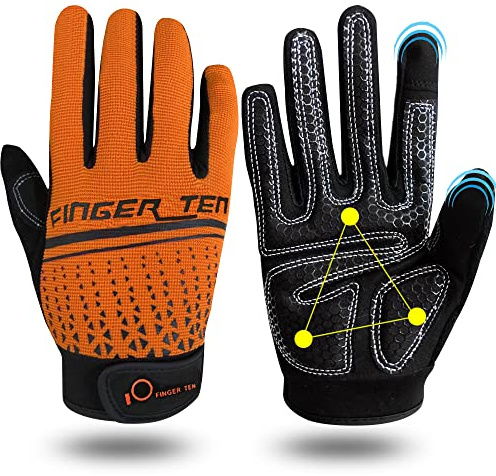 Fitness Handschuhe Herren Vollfinger Damen Traininghandschuhe Kraftsport Fitnesshandschuhe Handgelenkschutz Rutschfest Sporthandschuhe, für Bodybuilding Gym Krafttraining Training (Orange, XL)