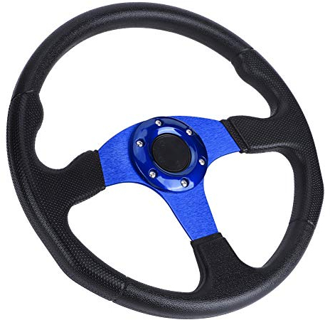 Volant, volant de Sport de voiture de course 350mm / 14in plat profond 6 boulons accessoire modifié universel(bleu)