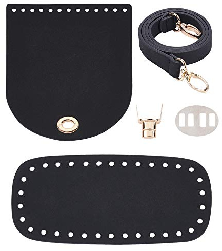 CHGCRAFT DIY Häkeln & Stricken PU Leder Taschenboden, 170x150x3 mm, mit vorgebohrten Löchern (4,5 mm), inkl. Karabiner & Verschlüsse, Formhalter für Handtaschen, Umhängetaschen, Beutel – Schwarz