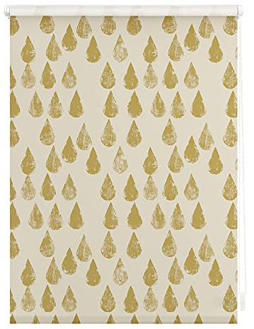 Lichtblick Klemmfix Verdunklungs-Rollo mit Motiv, ohne Bohren, Blickdicht, Seitenzugrollo, Made in Germany, Julia Schumacher, Golden Drops - Gold 90 cm x 150 cm (B x L)
