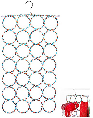 Schalhalter Aufhänger Schalbügel Krawatte Kleiderbügel Hängender Schalorganizer mit 28 Ringe Hängeorganizer für Schals Tücher Krawatten Gürte und Anderen Accessoires, Random Farbe 63 x 39cm