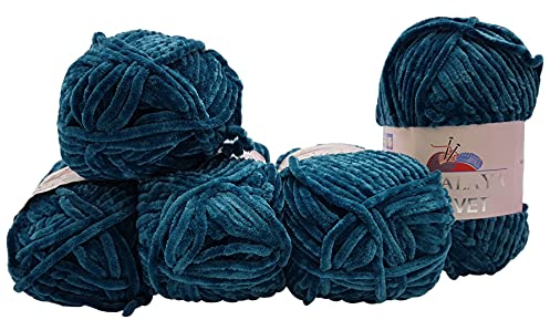 5 x 100 Gramm Himalaya Velvet Micro-Polyester Strickwolle, Babywolle samtig 500 Gramm Wolle (petrol 90048)
