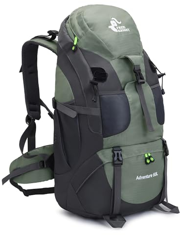 Bseash 50L Leichter wasserfester Wanderrucksack, Outdoor Sport Tagesrucksack Multifunktions Reisetasche für Klettern Camping Reisen (Armeegrün – mit Schuhfach)
