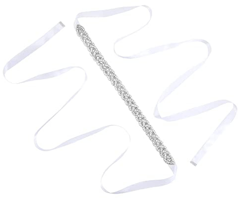 JasGood Strass Hochzeitsgürtel, Kristall Brautgürtel für Brautjungfern kleider, Abschlussball, Abendkleider, Party kleider, 02-Weiß, Einheitsgröße