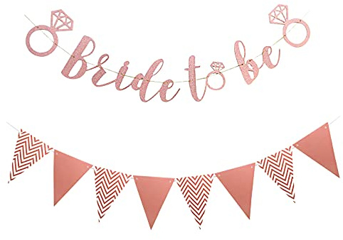 JGA Deko Accessoires Bride to be Banner Rosegold, Braut to be Deko Girlande Banner Doppelseitige Partydeco Banner Bride Hochzeitsbanner Draußen JGA Deko Frauen Junggesellinnenabschied für Party Braut