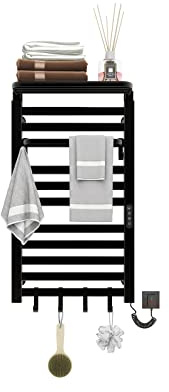 Scaldasalviette Elettrico, Termostato WiFi Smart Scaldasalviette, per Alexa e Google Home e APP, 500x870mm, Portasciugamani elettrico, Scaldasalviette Elettrico Bagno a Basso Consumo-WIFI Black Right