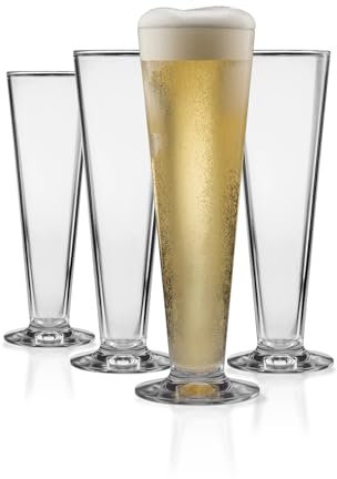 DRINIQUE Unbreakable Pilsner Beer Glass (Set of 4) 14oz Reusable, Shatterproof, Dishwasher Safe, Drinking Cups for Indoor or Outdoor Use - Clear