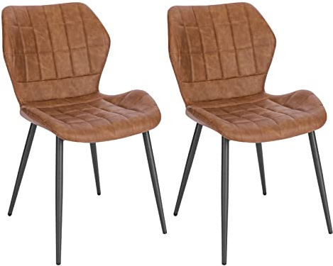 WOLTU Esszimmerstühle 2er Set, Polsterstuhl, Küchenstuhl, Wohnzimmerstuhl mit Rückenlehne, gepolsterter Stuhl, Sitzfläche aus Kunstleder, Metallbeine, Braun, BH357br-2