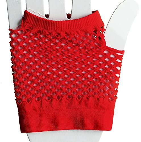 Kassettenkind Netzhandschuhe fingerlos kurz in Rot - Handschuhe mit Löchern - 80er 90er Jahre Mottoparty Kostüm Outfit Zubehör & Accessoires