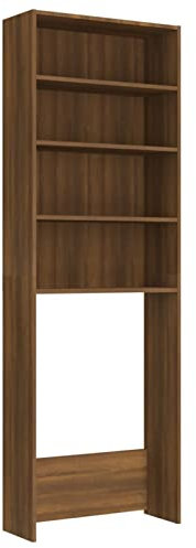 Gecheer Waschmaschinenschrank Waschmaschinenregal Mit 4 F?cher Badm?bel Badschrank Hochschrank Badhochschrank Schrank 64 x 24 x 190 cm (B x T x H) Holzwerkstoff Braun Eichen-Optik