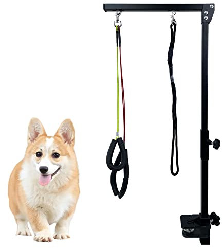 XMTECH Faltbar Haustier Fellpflege Arm mit Klemme, Schlinge und Zwei Hüfthalterungen, Haustierpflegearm Tierpflegearms Haustier Fellpflegearm für Große und Kleine Hunde, Höhenverstellbar 40-89 cm