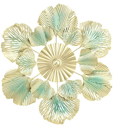 belupai Goldenes Blumenschild, Wanddekoration, Metall-Ginkgo-Blatt, Wandornament, Moderne, Zeitgenössische, Einzigartige, Runde 3D-Wandskulptur, Figur für(A 46 x 45,5 x 3,5 cm/18,1 x 17,9 x 1,4 Zoll)