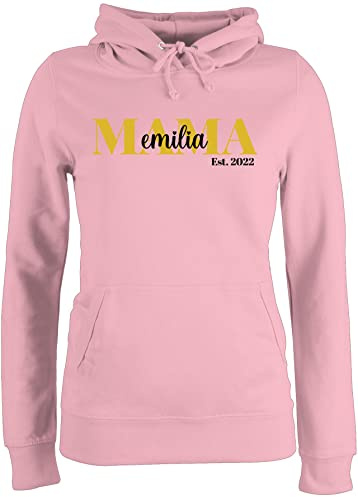 Pullover Damen Hoodie Frauen - Schriftzug Mama Tochter Sohn Datum I Geschenk Mama - XL - Hellrosa - personalisierte Geschenke Muttertag Mutti Kapuzenpullover mutterzagsgeschenke mom Pulli