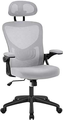 Yaheetech Ergonomischer Bürostuhl Schreibtischstuhl Drehstuhl Höhenverstellbarer Arbeitsstuhl Chefsessel mit Einstellbarer Rückenlehne, Armlehnen und Kopfstütze, bis 136 kg Belastbar, Hellgrau