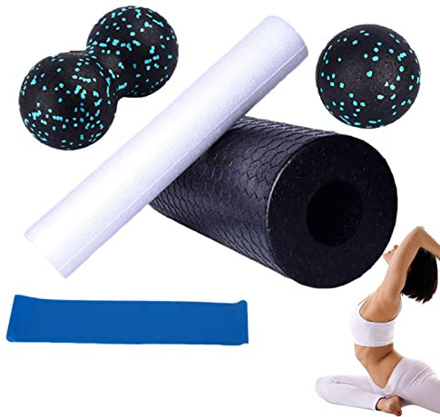 Foam Roller Kit - Muskelavlastning och yogaträningskit - Bärbar kolumn, yogablock och rempaket om 5, yogatillbehör för män och kvinnor, träning hemmagym Fukamou