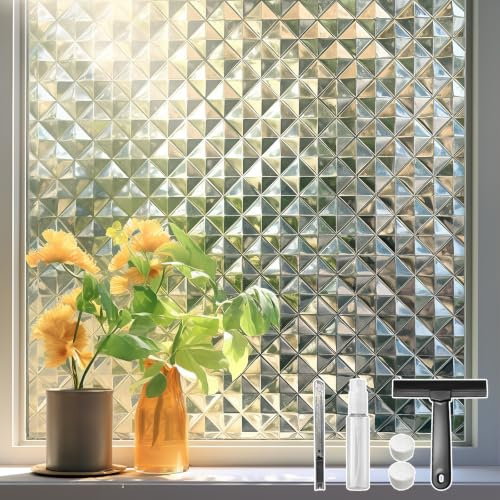 Qualsen Fensterfolie Folie Fenster Sichtschutz Fensterfolie Selbsthaftend Statisch Haftend Sichtschutzfolie UV-Schutz Geeignet für Hausbäder, Büros, Wohnzimmer, Küchen（60 * 200cm）