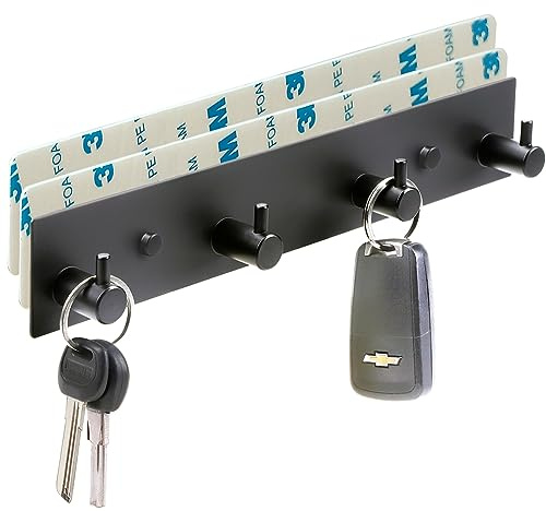 VIRFIN Key Hooks for Wall, Self Adhesive Key Holder for Wall with 2 Self-Adhesive Tapes, No Damage Key Holder Rack for Wall with 4 Key Hooks for Entryway, Door, Bathroom, Kitchen