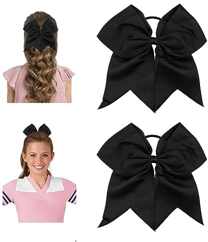 Cheer Bows, Black Cheer Bow, Cheer Bows for Cheerleaders, Cheerleading Bows, 2 Pcs 8 Inch Large Black Hair Bows for Girls Women, Bow Scrunchies School Sports Softball Cheerleader Bows Hair Accessories