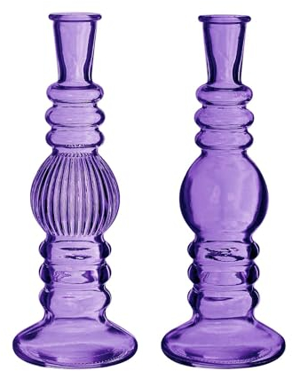 NaDeco Glasvase Bunt 'Florence' 2er Set - Farben und Größen wählbar | Kerzenvase | Bunte Glasvasen | Deko Vasen | Ausgefallene Deko Vasen | Farbige Glasvasen, Farbe:Lila, Größe:h.23 Ø8.5