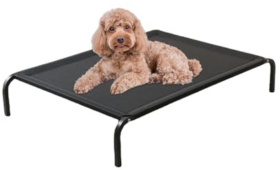 CEIEVER Outdoor Elevated Dog Bed, Elevated Waterproof Dog Bed with Washable Breathable Mesh,Cooling Raised Dog Cots Beds with No-slip Feet Chew Proof Standing Pet Bed for Large Dogs (S-68X53X15CM)