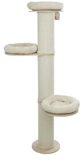 RL24 - Kratzbaum K2 – Katzenbaum mit 3 Plattformen & Plüschkissen in beige – Katzenkratzbaum mit Sisalteppich an der Kratzsäule – Kratzstamm ø 22cm – Höhe 187cm – Katzenmöbel