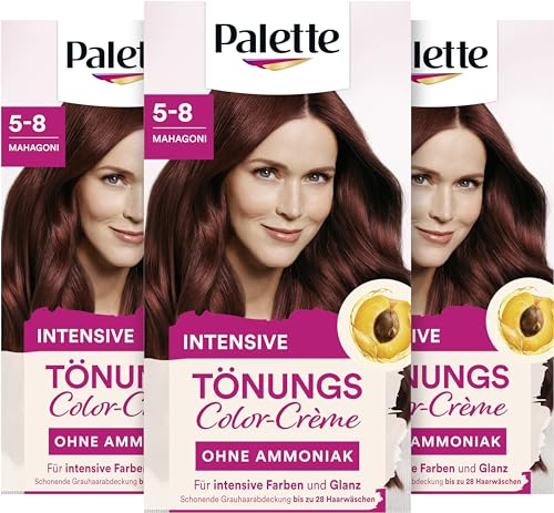 Palette Tönungscreme 5-8 Mahagoni (3 x 115ml), temporäre Coloration ohne Ammoniak für eine schonende Grauhaarabdeckung, Haarfarbe für schrittweises Auswaschen, hält bis zu 28 Haarwäschen